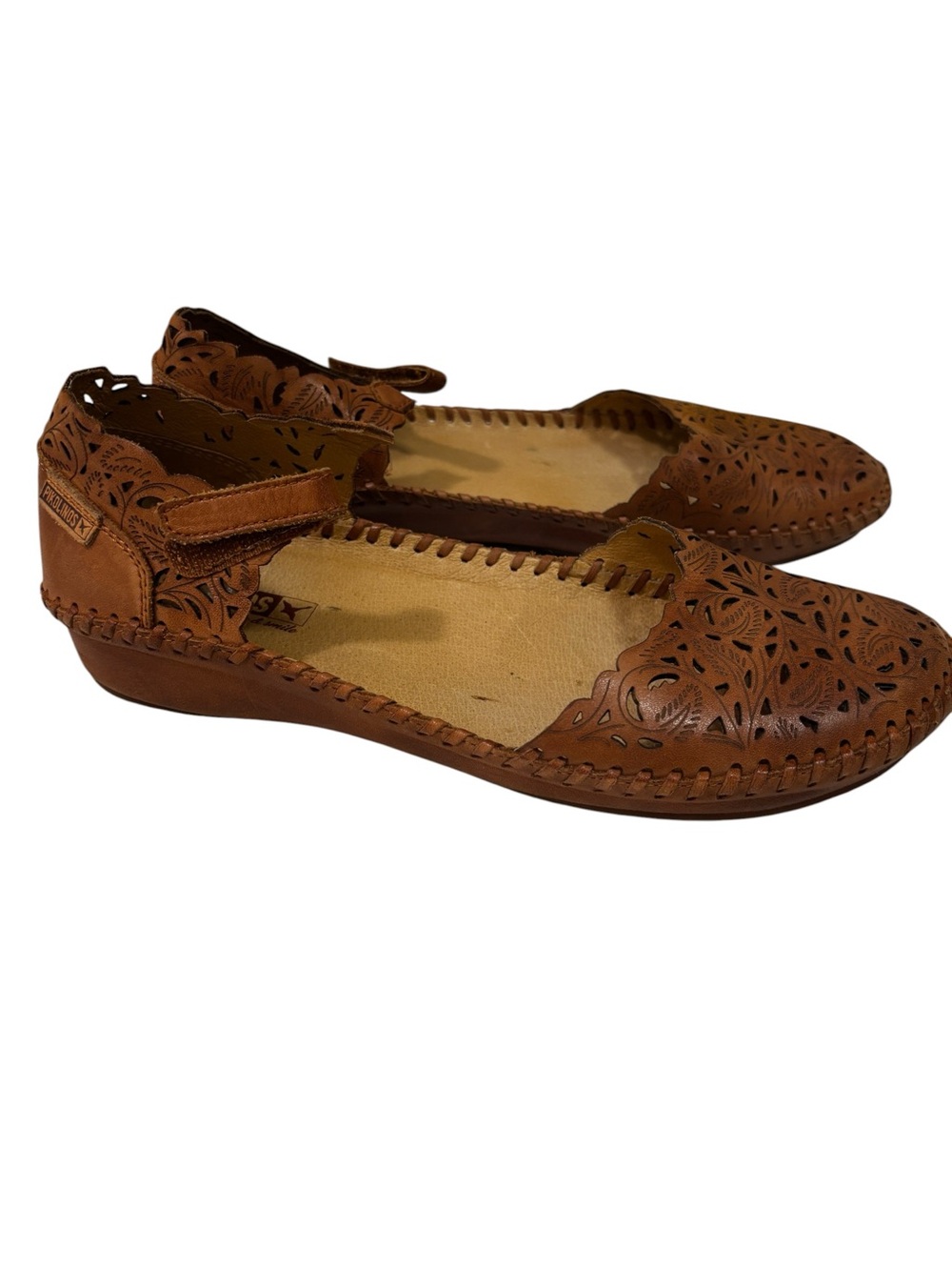 PIKOLINOS Vallarta Brandy Brown Leather Sandals Spain EU 37/US 6.5-7 **Flaw**